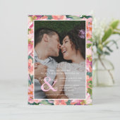 Chic Magenta Roze Bloemen Fotobruiloft Kaart (Staand voorkant)