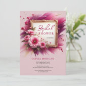 Chic magenta roze bloemen goud lijst Bruid Kaart (Staand voorkant)