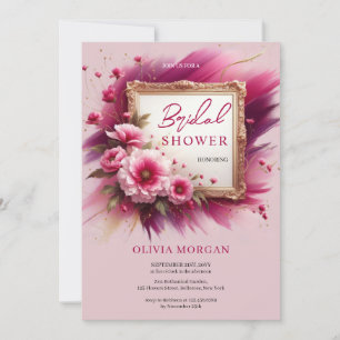 Chic magenta roze bloemen goud lijst Bruid Kaart