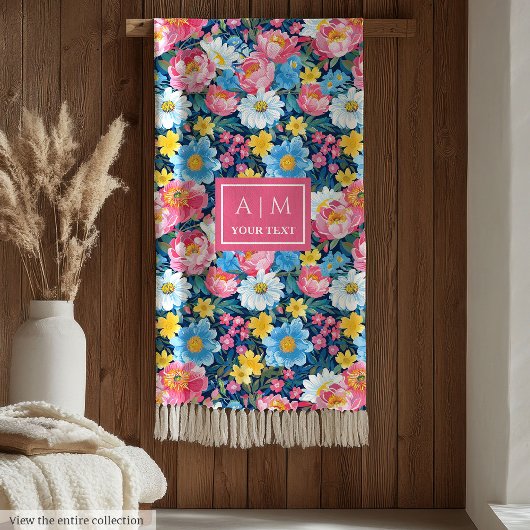 Chic magenta roze waterverf bloemen cadeau dochter fleece deken