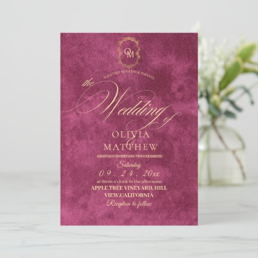 Chic Magenta Wedding Kaart (Staand voorkant)