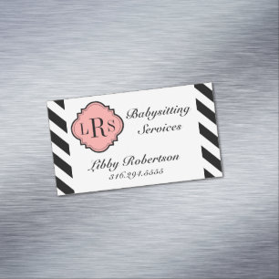 CHIC MAGNETIC VISITEKAARTJE_BLACK/WITTE STRIPES MAGNETISCH VISITEKAARTJE