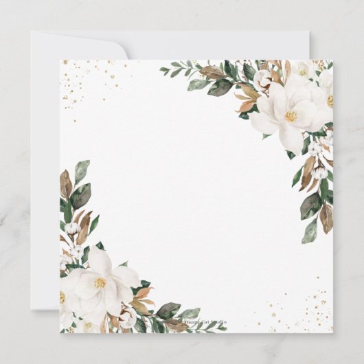 Chic Magnolia Floral Greenery Wedding Square Kaart (Achterkant)