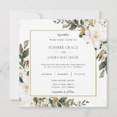 Chic Magnolia Floral Greenery Wedding Square Kaart (Voorkant)