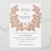 Chic Magnolia Wreath Wedding ROOS GOLD Folie Uitnodiging (Voorkant)