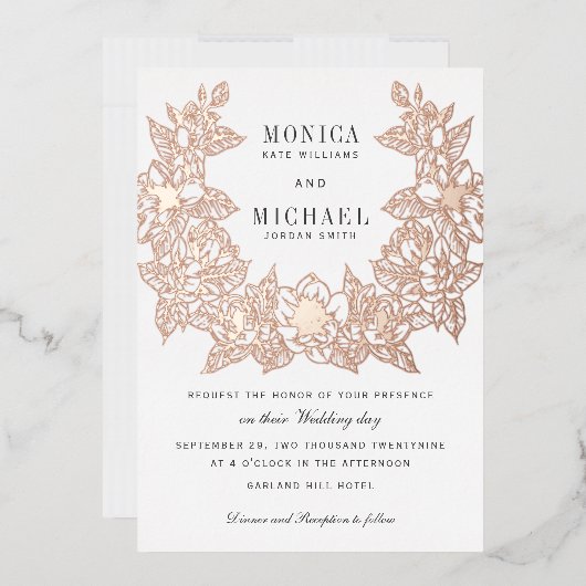 Chic Magnolia Wreath Wedding ROOS GOLD Folie Uitnodiging (Envelop)