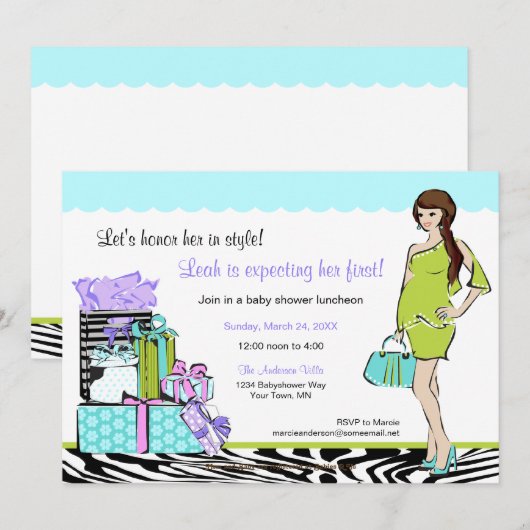 Chic mam-to-be Shower Uitnodiging 1 (Voorkant / Achterkant)