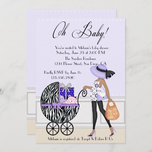 Chic mama en Buggy met cadeautjes Kaart (Voorkant / Achterkant)