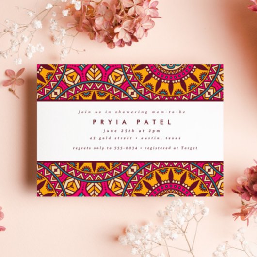 Chic Mandala Henna Colorful Indian Baby shower Kaart
