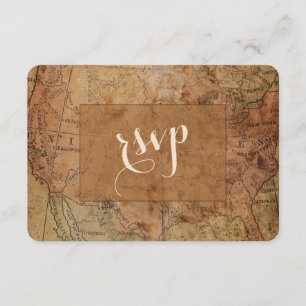 Chic  Map Destination Wedding RSVP Kaartje