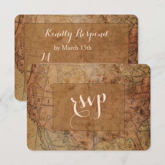 Chic  Map Destination Wedding RSVP Kaartje (Voorkant / Achterkant)