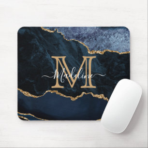 Chic Marble Agate Geode Navy Blue Gold Monogram Muismat