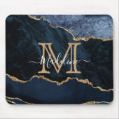 Chic Marble Agate Geode Navy Blue Gold Monogram Muismat (Voorkant)