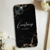 Chic Marble Black & Gold Glitter Monogramname Name Case-Mate iPhone Case
