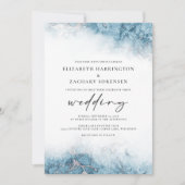 Chic Marble Blue Silver Wedding Uitnodiging (Voorkant)