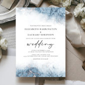 Chic Marble Blue Silver Wedding Uitnodiging