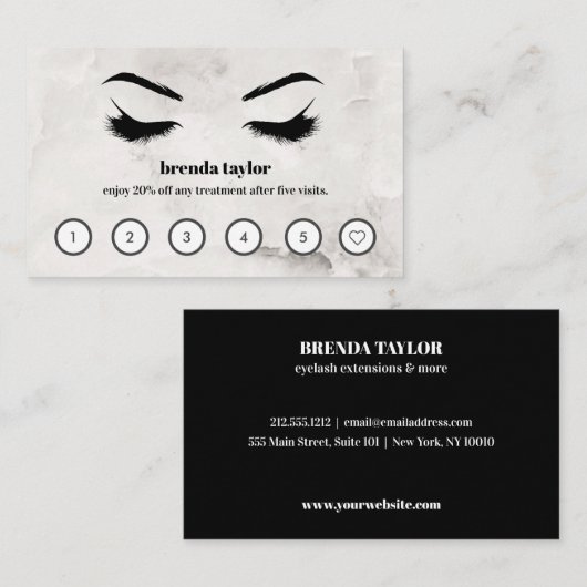 Chic Marble Browbar Eyelash Custom Loyalty Visitekaartje (Voorkant / Achterkant)