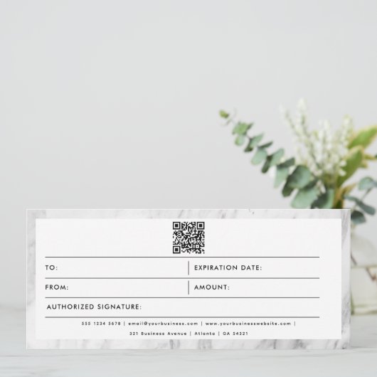 Chic Marble Business Logo QR Code Cadeaubon (Staand voorkant)