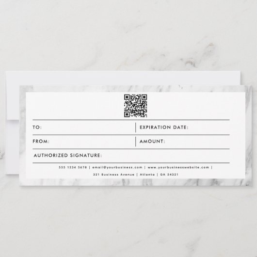 Chic Marble Business Logo QR Code Cadeaubon (Voorkant)