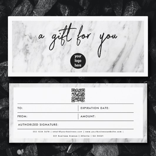 Chic Marble Business Logo QR Code Cadeaubon