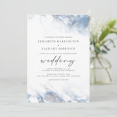 Chic Marble Dusty Blue Silver Wedding Kaart (Staand voorkant)