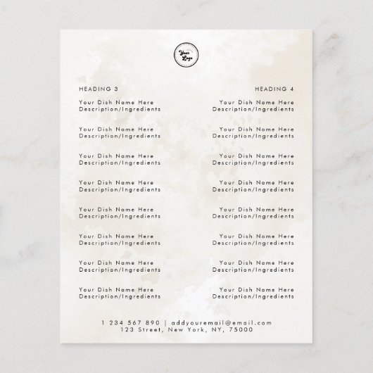 Chic Marble Elegant Restaurant Takeout Menu & Logo (Achterkant)