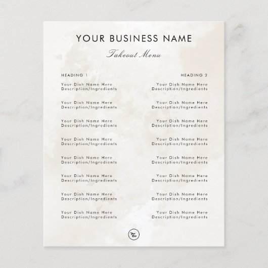 Chic Marble Elegant Restaurant Takeout Menu & Logo (Voorkant)