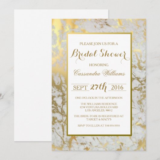 Chic Marble en Gold Bridal Shower Kaart (Voorkant / Achterkant)