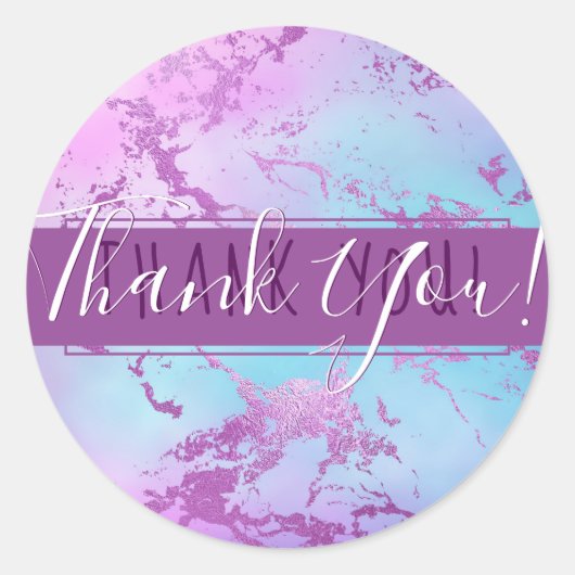 Chic Marble | Glitzy Glam Paars Blauw Dank Je Wel Ronde Sticker (Voorkant)