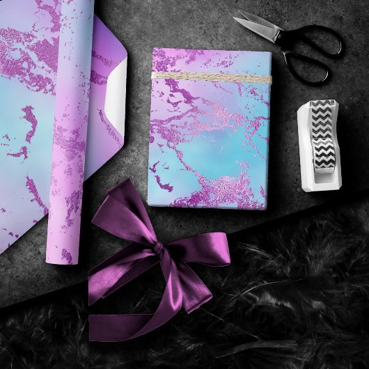 Chic Marble | Glitzy Glam Paars Violet Blauwe Ombr Cadeaupapier