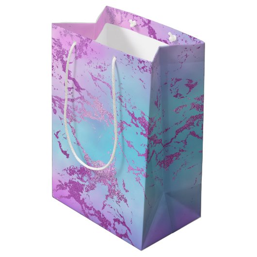 Chic Marble | Glitzy Glam Paars Violet Blauwe Ombr Medium Cadeauzakje (Achterkant Gekanteld)