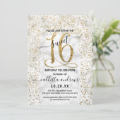 Chic Marble Gold Confetti Border Sweet 16 Kaart (Staand voorkant)
