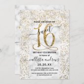 Chic Marble Gold Confetti Border Sweet 16 Kaart (Voorkant / Achterkant)