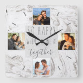 Chic Marble Photo Collage Happy Together Vierkante Klok (Voorkant)