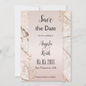 Chic Marble Roos Gold Floral Save the Date Kaart (Voorkant)