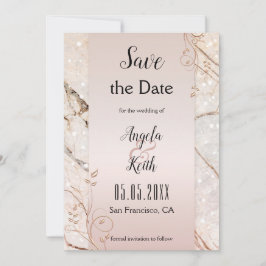 Chic Marble Roos Gold Floral Save the Date Kaart