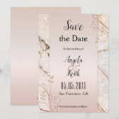 Chic Marble Roos Gold Floral Save the Date Kaart (Voorkant / Achterkant)