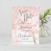 Chic Marble Roos Gold Glitter Photo Save the Date Kaart (Staand voorkant)