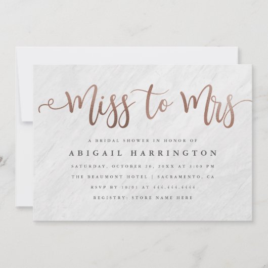 Chic Marble & Roos Gold Miss aan Mrs Vrijgezellenf Kaart (Voorkant)
