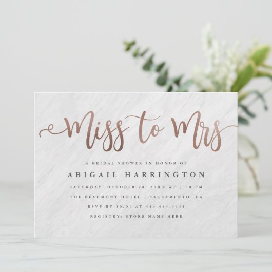 Chic Marble & Roos Gold Miss aan Mrs Vrijgezellenf Kaart (Staand voorkant)