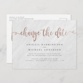 Chic Marble & Roos Gold Script wijzigen Datum Uitnodiging Briefkaart (Voorkant / Achterkant)