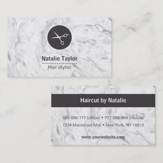 Chic Marble Texture Hair Stylist Visitekaartjes (Voorkant / Achterkant)