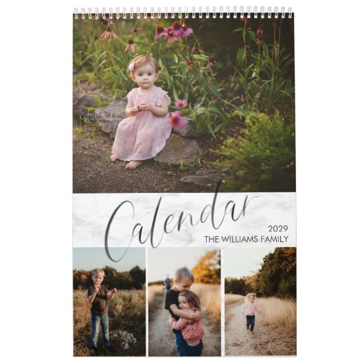 Chic Marble Waterverf Script Multi Photo Calendar Kalender (Hoes)