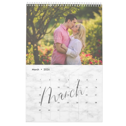Chic Marble Waterverf Script Multi Photo Calendar Kalender (Mar 2026)