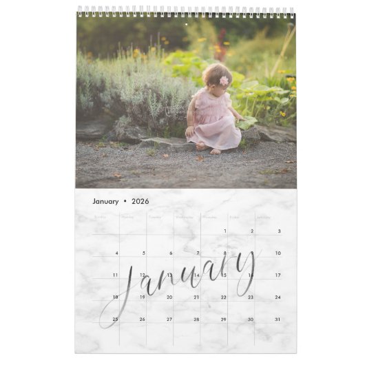 Chic Marble Waterverf Script Multi Photo Calendar Kalender (Jan 2026)