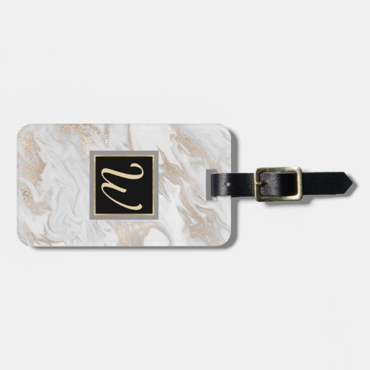 Chic Marbling Monogrammed Bagagelabel (Voorkant horizontaal)