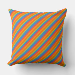 Chic Marigold Oranje, blauw, groene strepen Kussen