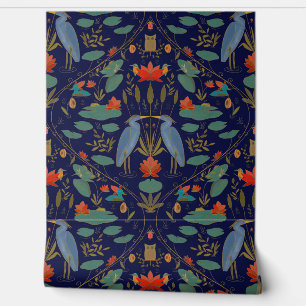 Chic marine blauw Heron Pond Heritage Revival Behang