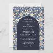 Chic marineblauw ivoren bloemen Art Nouveau Morris Kaart (Voorkant)