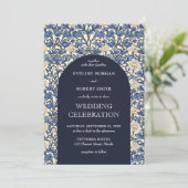 Chic marineblauw ivoren bloemen Art Nouveau Morris Kaart (Staand voorkant)